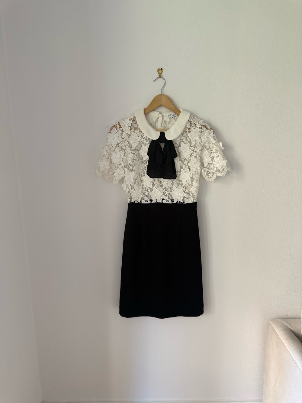Black and White Lace Midi Dress with Peter Pan Collar